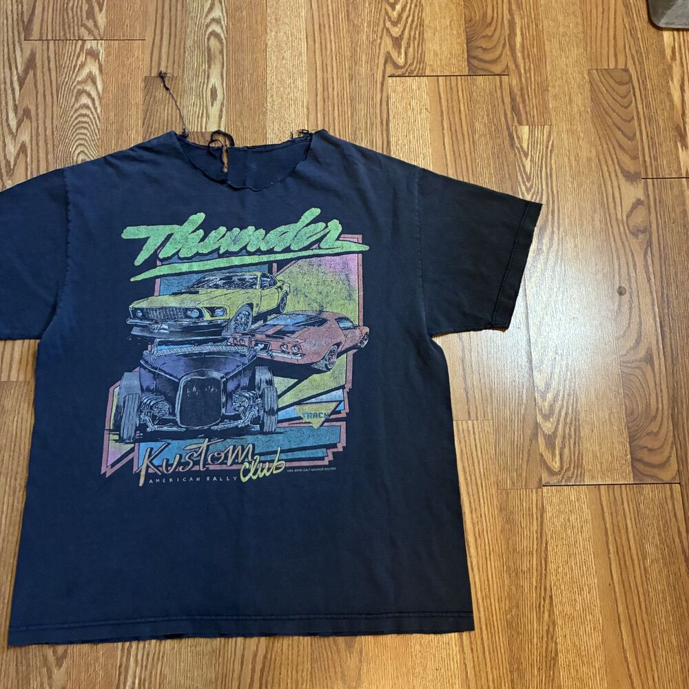 John Galt Vintage Distressed Off Shoulder Race Car Graphic Grunge Y2K Tee - Picture 4 of 8